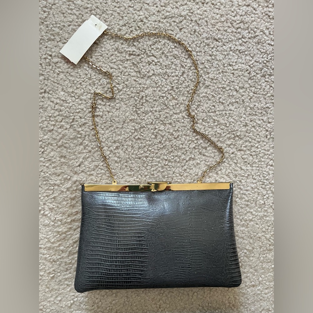 Vintage Leather Clutch Purse with Chain